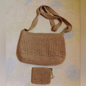 Macrame Bag With Matching Coin Purse-Dark Beige